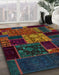 Abstract Coffee Brown Patchwork Rug in Family Room, abs568