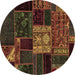 Round Patchwork Brown Transitional Rug, abs568brn