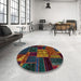 Round Machine Washable Abstract Coffee Brown Rug in a Office, wshabs568