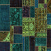 Square Patchwork Turquoise Transitional Rug, abs568turq