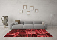 Machine Washable Patchwork Red Transitional Rug, wshabs568red