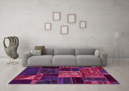 Machine Washable Patchwork Pink Transitional Rug in a Living Room, wshabs568pnk