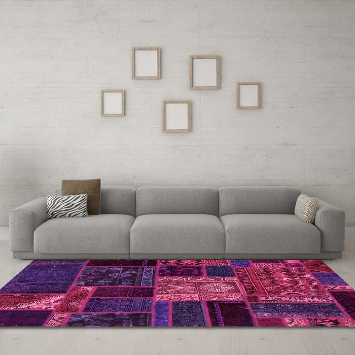 Machine Washable Patchwork Pink Transitional Rug in a Living Room, wshabs568pnk