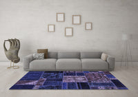 Machine Washable Patchwork Blue Transitional Rug, wshabs568blu