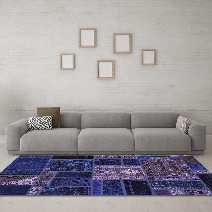 Machine Washable Patchwork Blue Transitional Rug in a Living Room, wshabs568blu