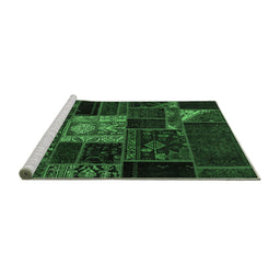 Sideview of Machine Washable Patchwork Emerald Green Transitional Area Rugs, wshabs568emgrn