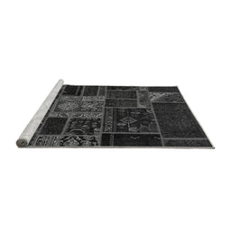 Sideview of Machine Washable Patchwork Gray Transitional Rug, wshabs568gry