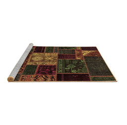 Sideview of Machine Washable Patchwork Brown Transitional Rug, wshabs568brn