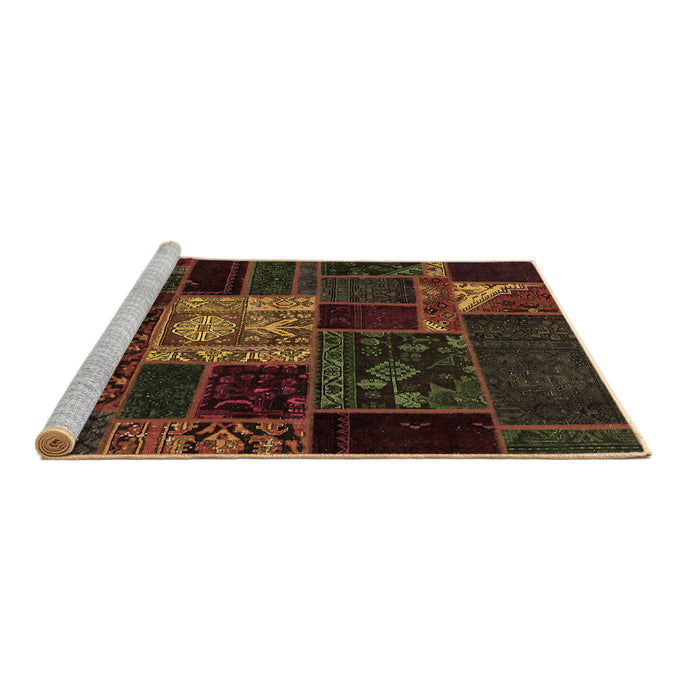 Sideview of Machine Washable Patchwork Brown Transitional Rug, wshabs568brn