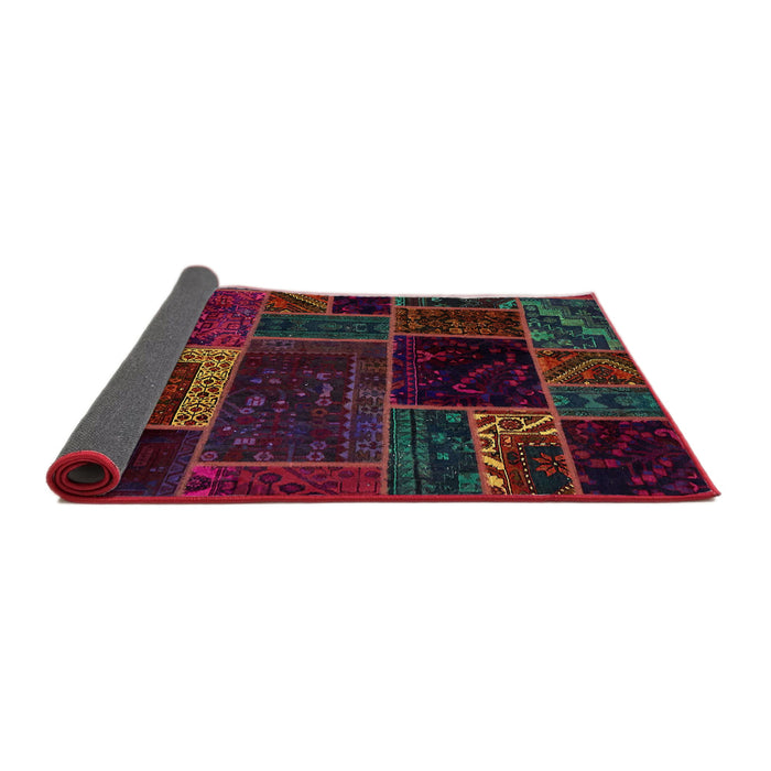 Sideview of Abstract Coffee Brown Patchwork Rug, abs569