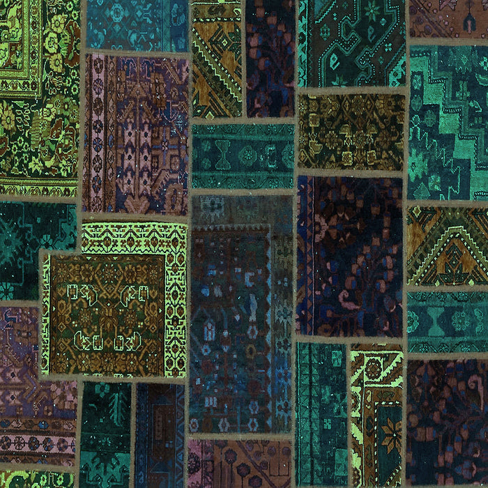 Square Patchwork Turquoise Transitional Rug, abs569turq