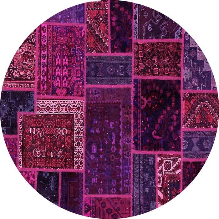 Round Patchwork Pink Transitional Rug, abs569pnk