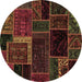 Round Machine Washable Patchwork Brown Transitional Rug, wshabs569brn