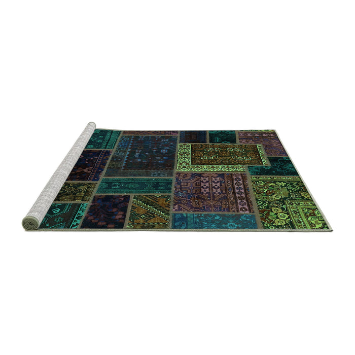 Sideview of Machine Washable Patchwork Turquoise Transitional Area Rugs, wshabs569turq