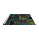 Sideview of Machine Washable Patchwork Turquoise Transitional Area Rugs, wshabs569turq