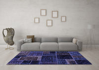 Machine Washable Patchwork Blue Transitional Rug, wshabs569blu