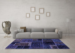 Machine Washable Patchwork Blue Transitional Rug in a Living Room, wshabs569blu