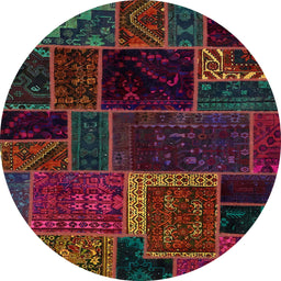 Round Abstract Coffee Brown Patchwork Rug, abs569