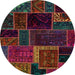 Round Abstract Coffee Brown Patchwork Rug, abs569