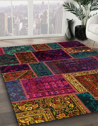 Abstract Coffee Brown Patchwork Rug, abs569