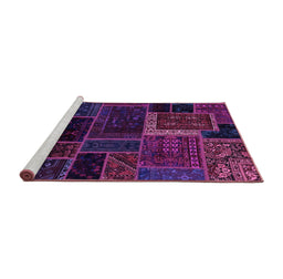 Sideview of Machine Washable Patchwork Purple Transitional Area Rugs, wshabs569pur