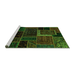 Sideview of Machine Washable Patchwork Green Transitional Area Rugs, wshabs569grn