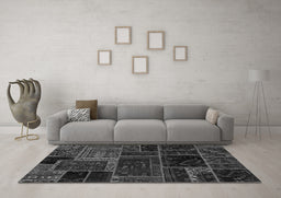 Machine Washable Patchwork Gray Transitional Rug in a Living Room,, wshabs569gry