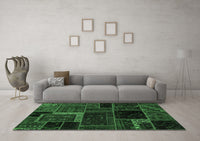 Machine Washable Patchwork Emerald Green Transitional Rug, wshabs569emgrn