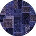 Round Patchwork Blue Transitional Rug, abs569blu