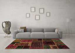 Machine Washable Patchwork Brown Transitional Rug in a Living Room,, wshabs569brn