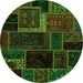 Round Patchwork Green Transitional Rug, abs569grn