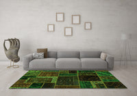 Machine Washable Patchwork Green Transitional Rug, wshabs569grn