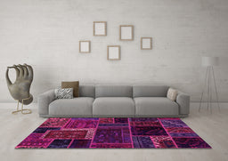 Machine Washable Patchwork Pink Transitional Rug in a Living Room, wshabs569pnk