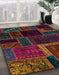 Abstract Coffee Brown Patchwork Rug in Family Room, abs569