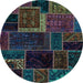 Round Patchwork Light Blue Transitional Rug, abs569lblu