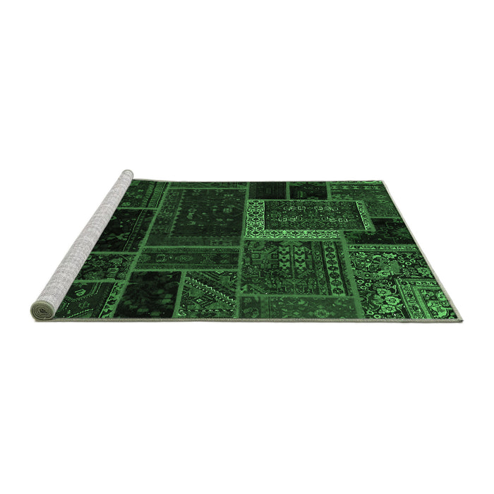 Sideview of Machine Washable Patchwork Emerald Green Transitional Area Rugs, wshabs569emgrn