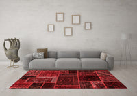 Machine Washable Patchwork Red Transitional Rug, wshabs569red