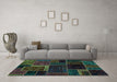 Machine Washable Patchwork Turquoise Transitional Area Rugs in a Living Room,, wshabs569turq