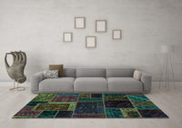 Machine Washable Patchwork Turquoise Transitional Rug, wshabs569turq