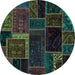 Round Machine Washable Patchwork Turquoise Transitional Area Rugs, wshabs569turq