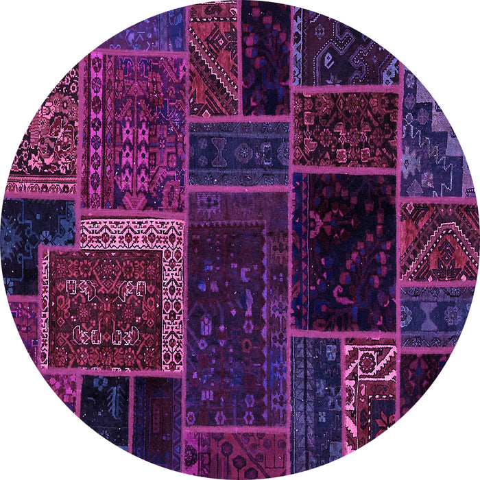 Round Patchwork Purple Transitional Rug, abs569pur