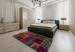 Abstract Coffee Brown Patchwork Rug in a Bedroom, abs569