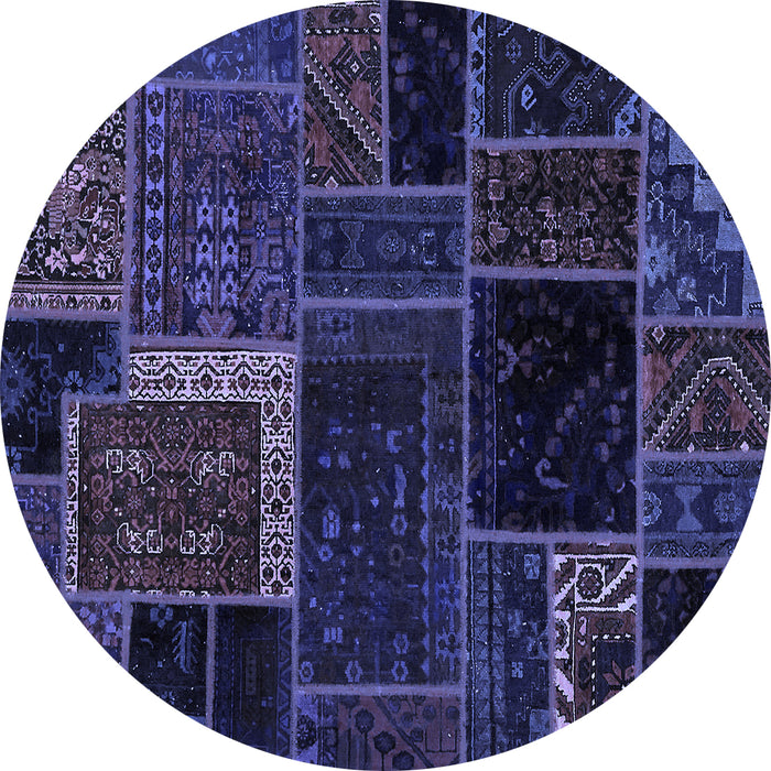 Round Machine Washable Patchwork Blue Transitional Rug, wshabs569blu
