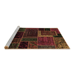 Sideview of Machine Washable Patchwork Brown Transitional Rug, wshabs569brn
