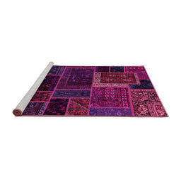 Sideview of Machine Washable Patchwork Pink Transitional Rug, wshabs569pnk