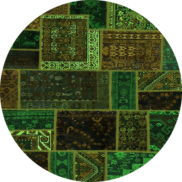 Round Machine Washable Patchwork Green Transitional Area Rugs, wshabs569grn