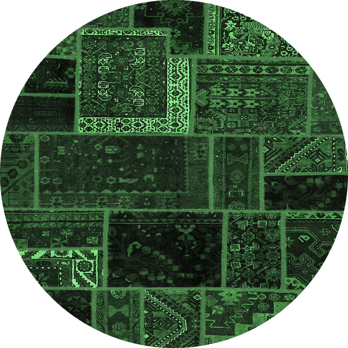 Round Machine Washable Patchwork Emerald Green Transitional Area Rugs, wshabs569emgrn