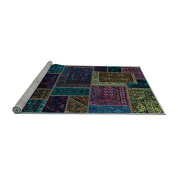 Sideview of Machine Washable Patchwork Light Blue Transitional Rug, wshabs569lblu