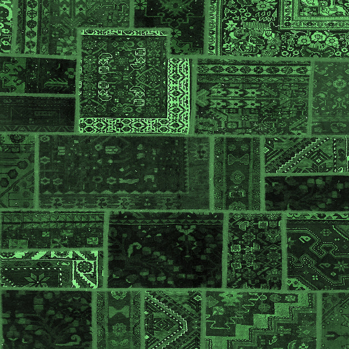 Square Machine Washable Patchwork Emerald Green Transitional Area Rugs, wshabs569emgrn