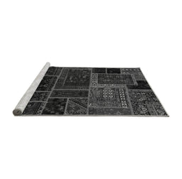 Sideview of Machine Washable Patchwork Gray Transitional Rug, wshabs569gry